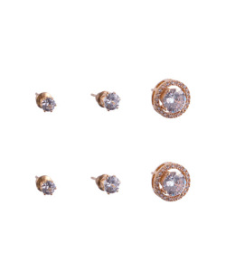 Kit 3 pares de brincos dourado com pedra cristal Priscila